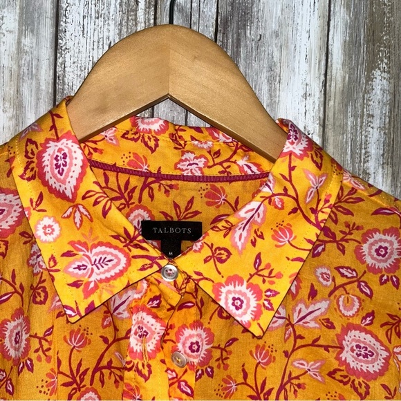 Talbots Climbing Jacobean Orange Floral Button Down - Picture 6 of 7